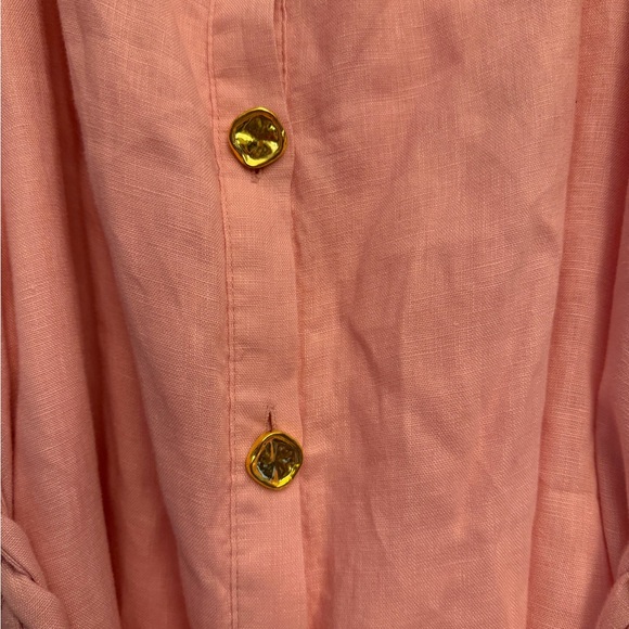 ENGLISH FACTORY Puff Sleeve Button
Front Linen Dress In Pink Size L - Picture 8 of 10